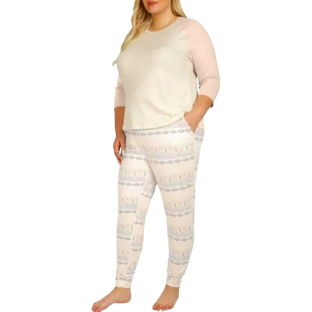 Eddie Bauer Pajama Set XXL 2X Cream Pink Ultra Soft Cozy Sleepwear Sleep Set NEW